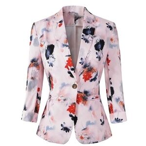 🌟NWT🌟 Beninos Pink Floral Lightweight 3/4 Boyfriend Blazer - Size Large